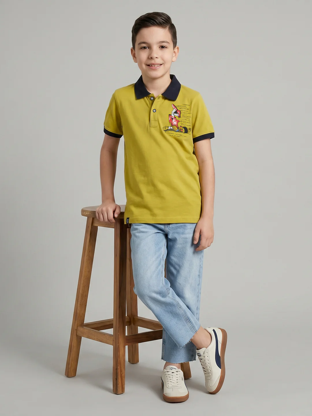 Boys Mustard Printed Collar Half Sleeve T-Shirt - Image 4
