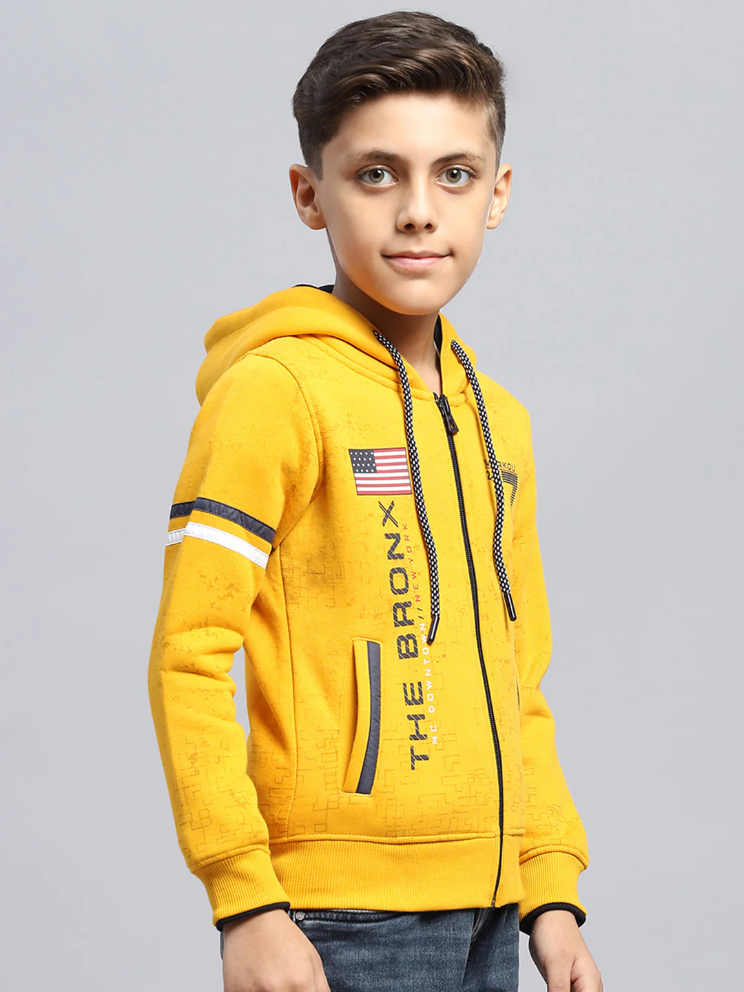 Boys Mustard Printed Hooded Full Sleeve Sweatshirt - Image 4