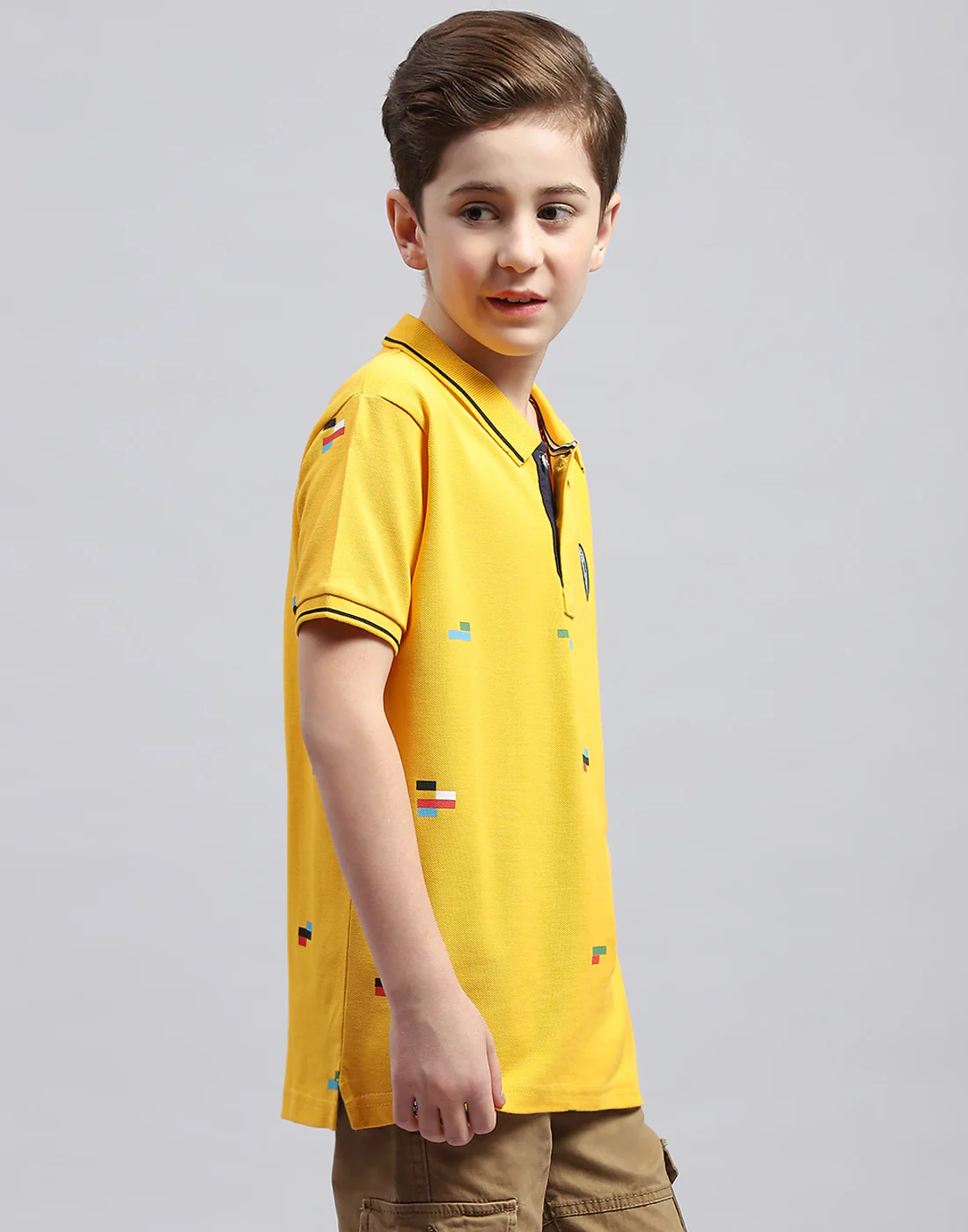 Boys Mustard Printed Polo Collar Half Sleeve T-Shirt - Image 4