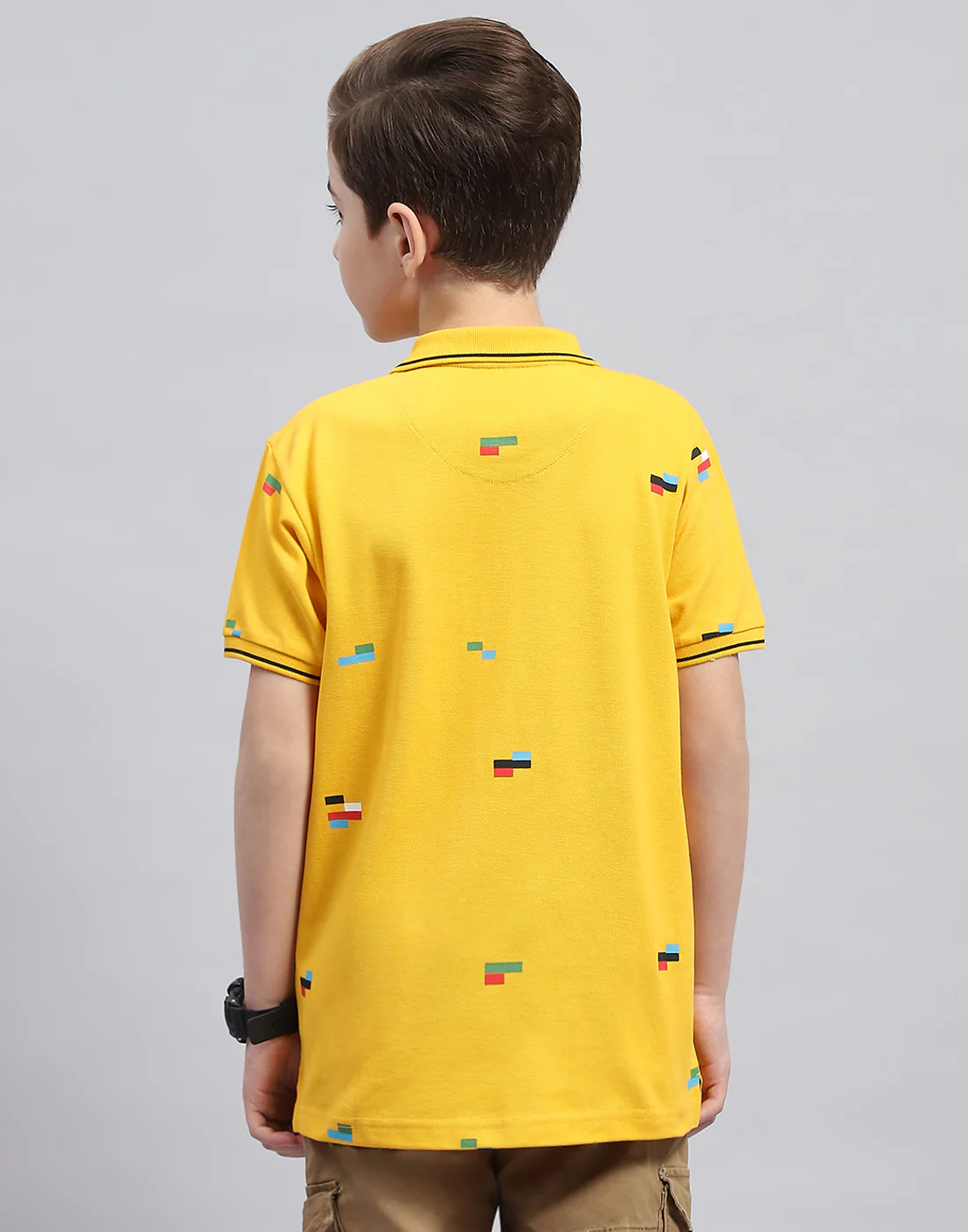 Boys Mustard Printed Polo Collar Half Sleeve T-Shirt - Image 5