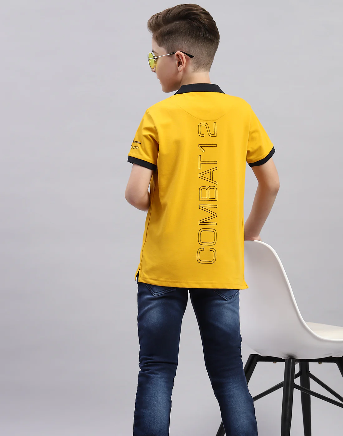 Boys Mustard Printed Polo Collar Half Sleeve T-Shirt - Image 6