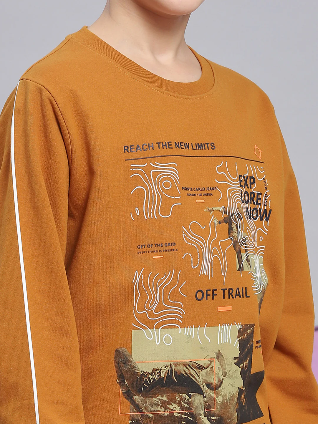 Boys Mustard Printed Round Neck Full Sleeve Sweatshirt - Image 6