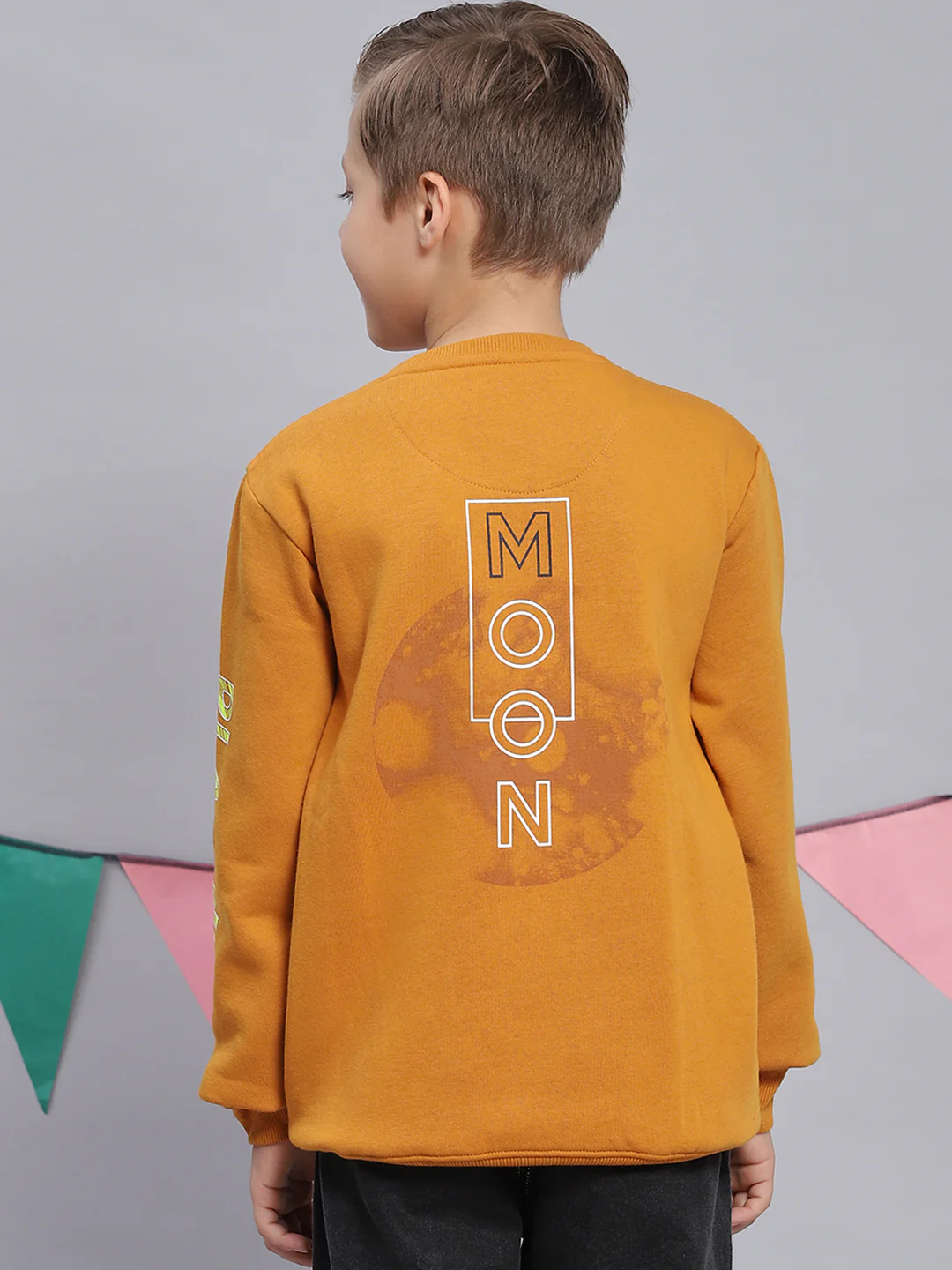 Boys Mustard Printed Round Neck Full Sleeve Sweatshirt - Image 5