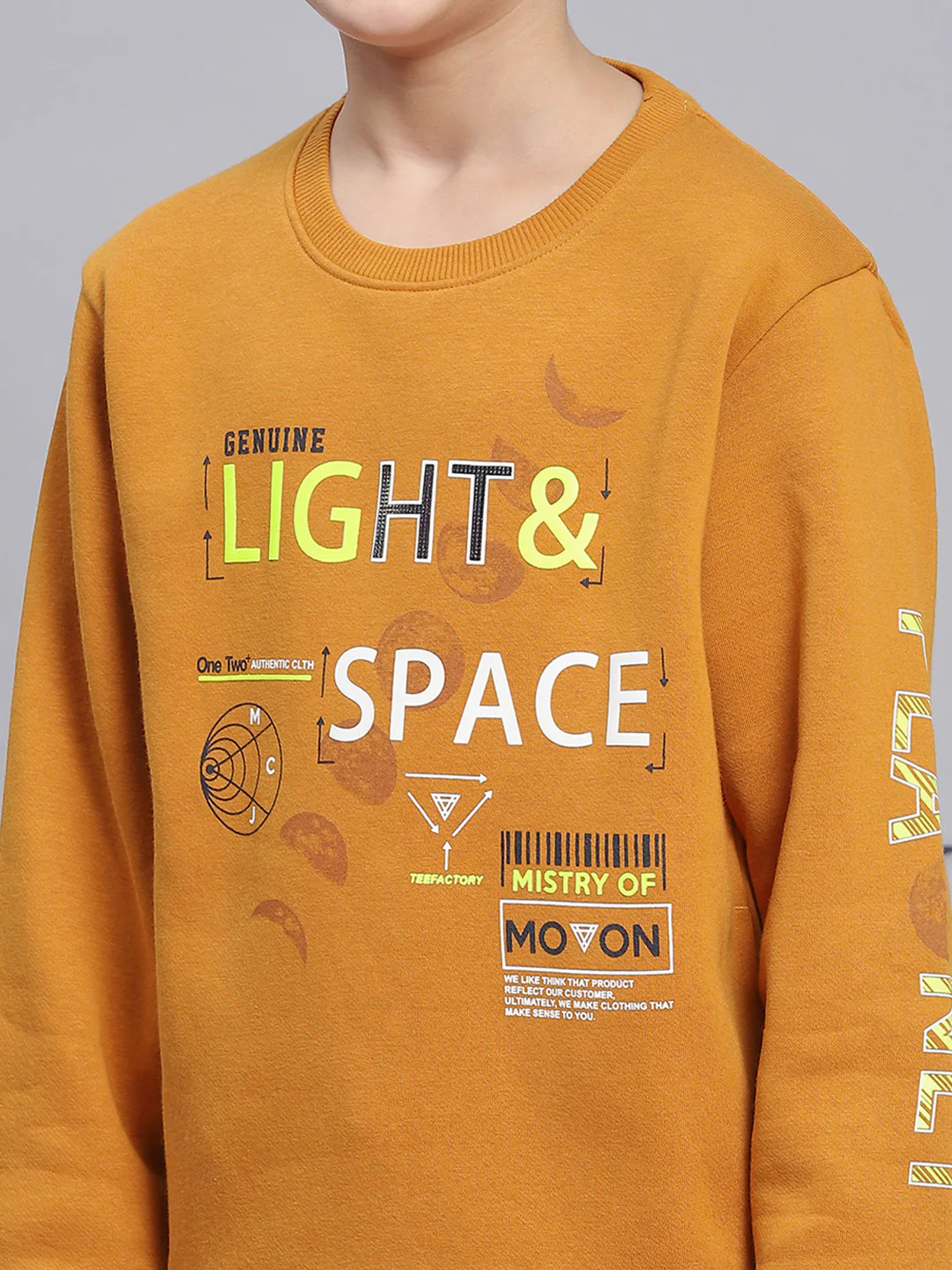 Boys Mustard Printed Round Neck Full Sleeve Sweatshirt - Image 6