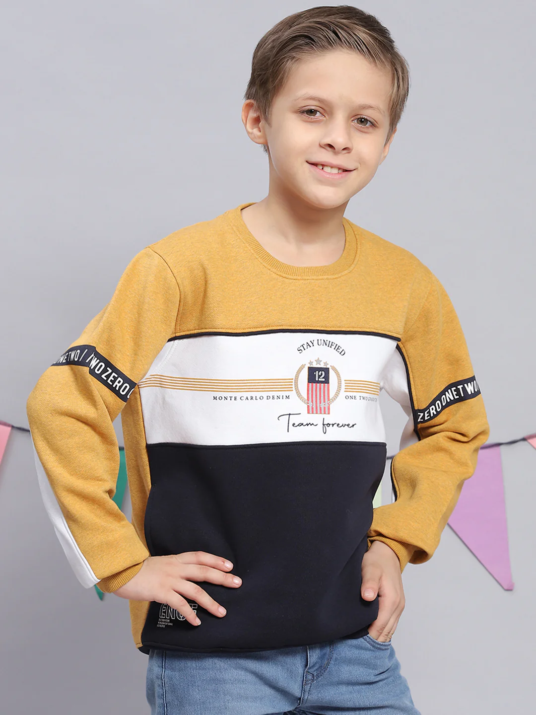 Boys Mustard Printed Round Neck Full Sleeve Sweatshirt - Image 2