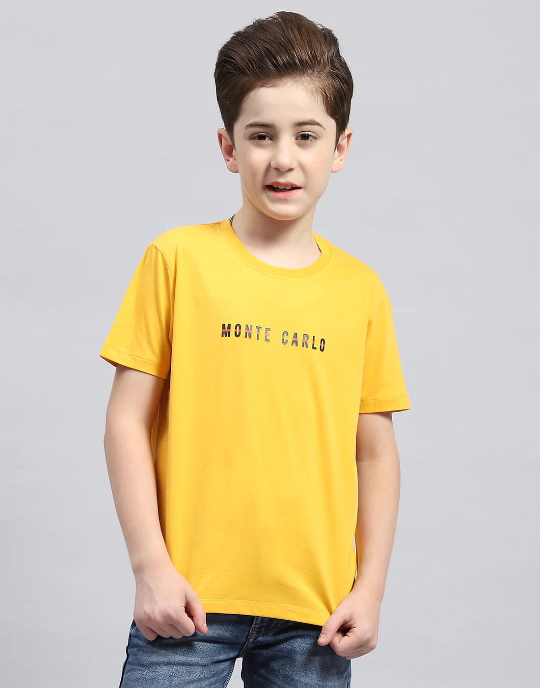 Boys Mustard Printed Round Neck Half Sleeve T-Shirt - Image 2