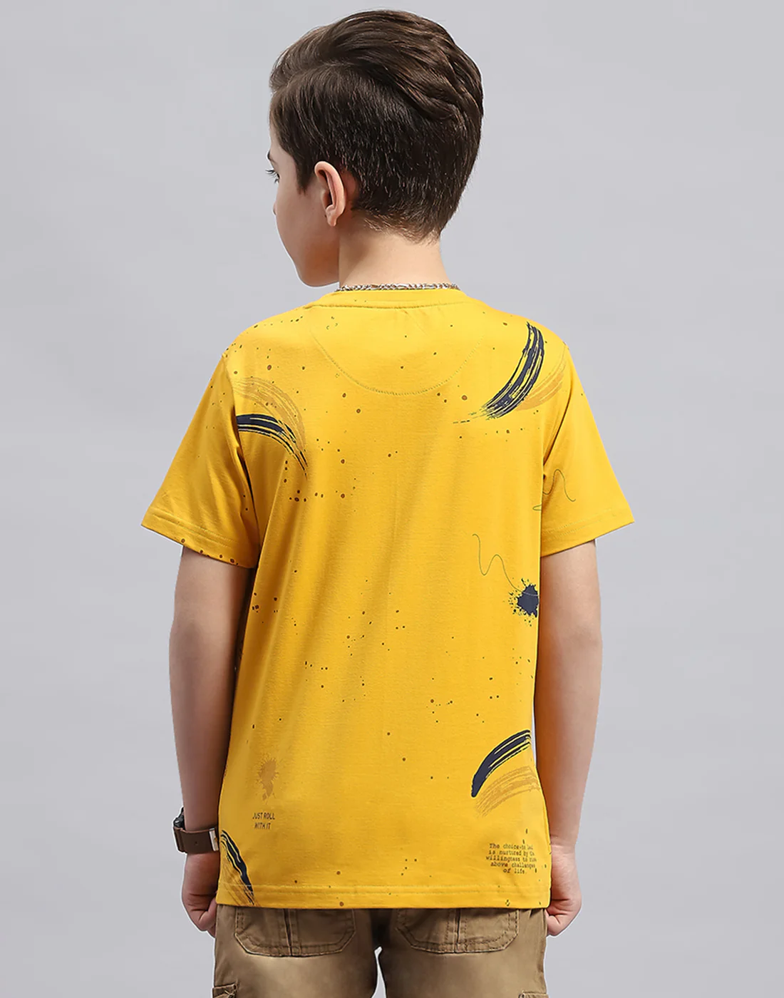 Boys Mustard Printed Round Neck Half Sleeve T-Shirt - Image 5