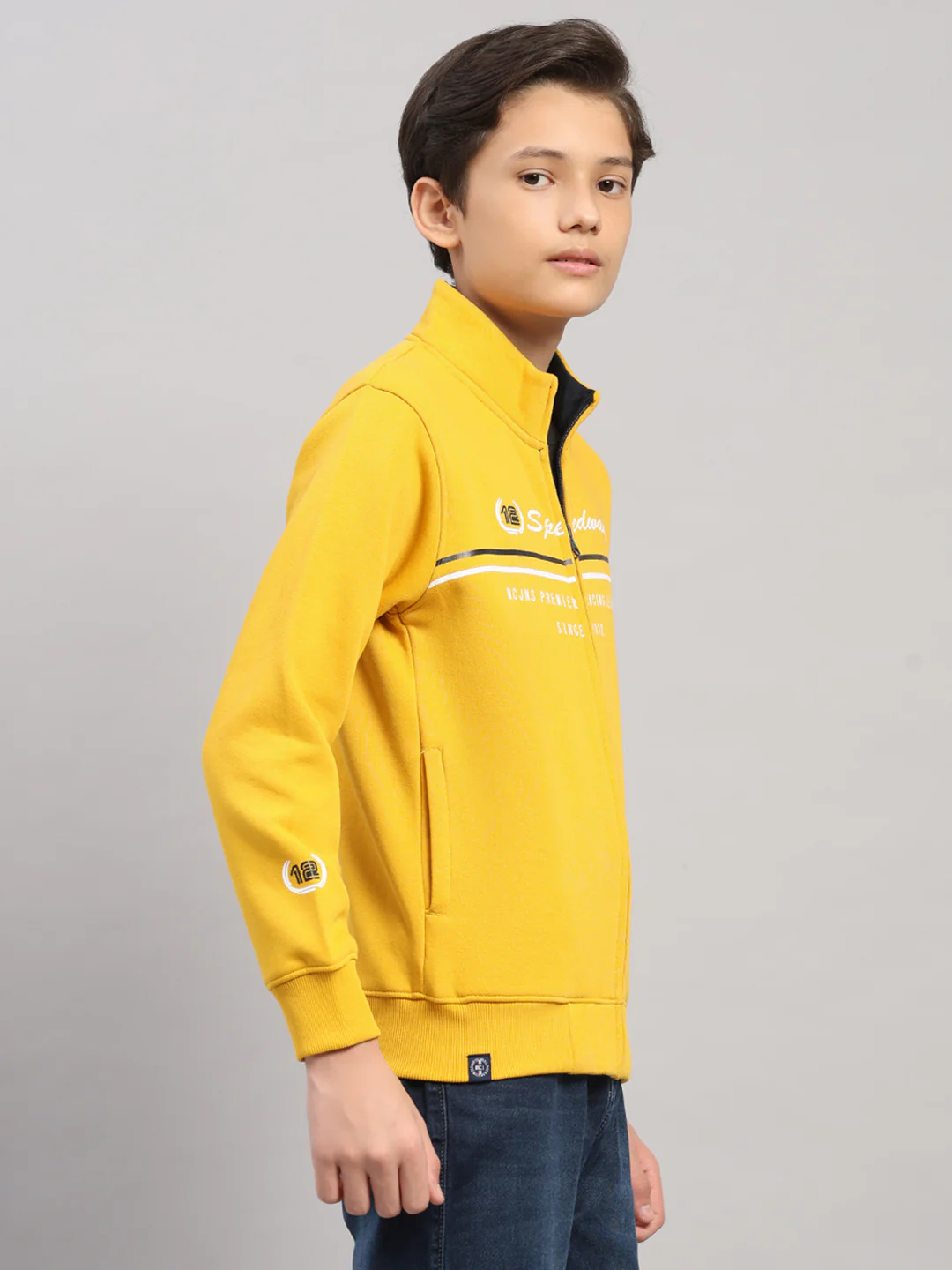 Boys Mustard Printed Turtle Neck Full Sleeve Sweatshirt - Image 4
