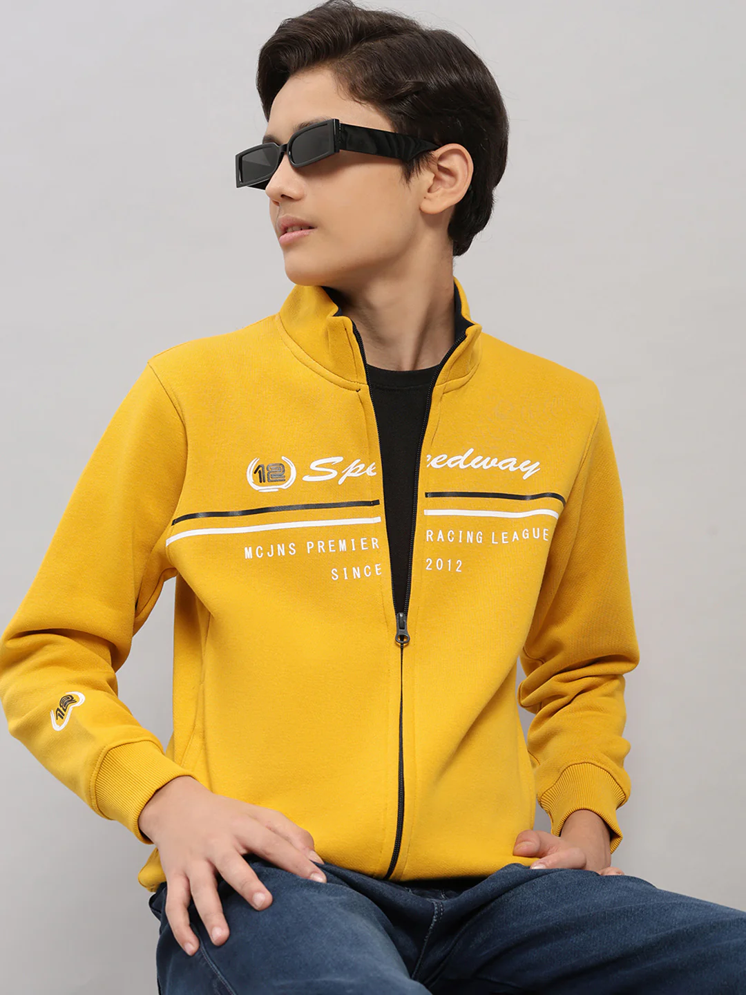 Boys Mustard Printed Turtle Neck Full Sleeve Sweatshirt - Image 6