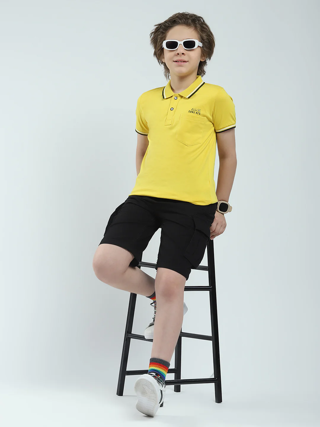 Boys Mustard Solid Collar Half Sleeve T-Shirt - Image 2