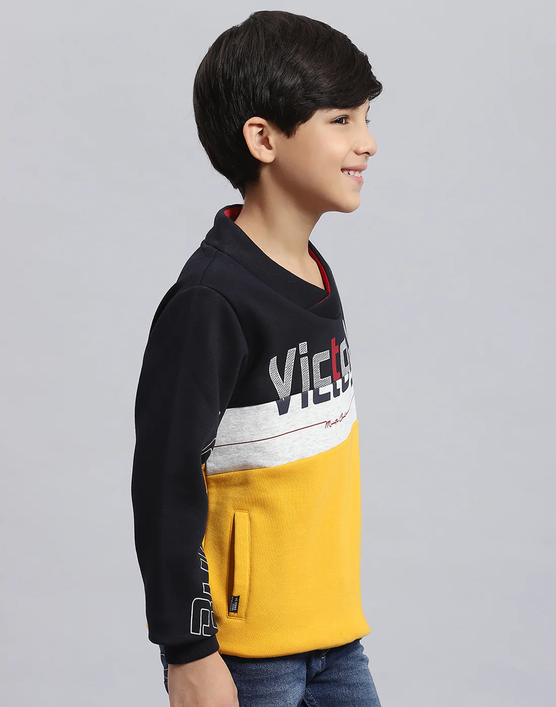 Boys Mustard Solid F Neck Full Sleeve Sweatshirt - Image 4