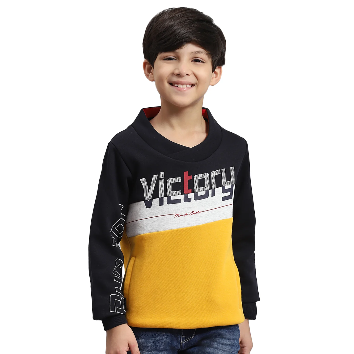Boys Mustard Solid F Neck Full Sleeve Sweatshirt - Image 5