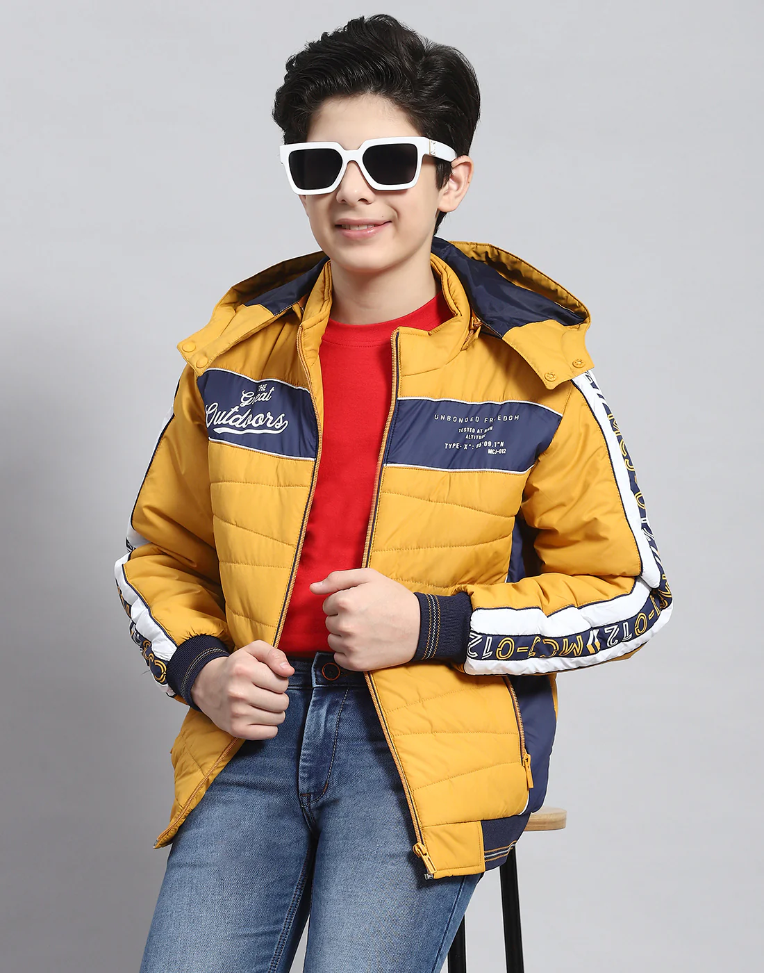 Boys Mustard Solid Hooded Full Sleeve Boys Jacket - Image 6