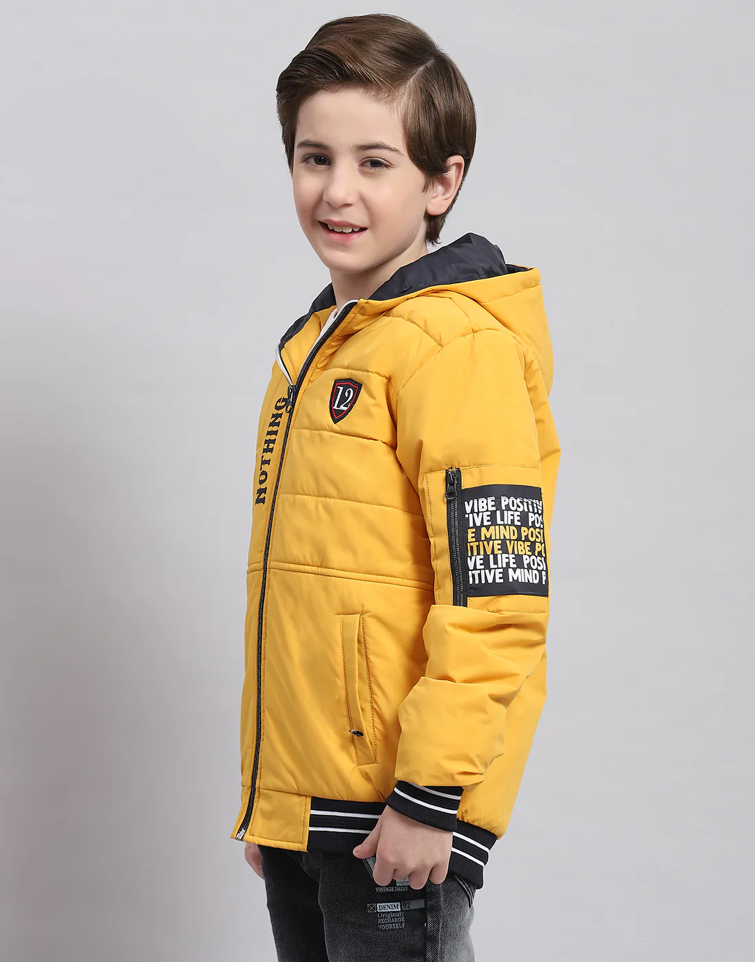 Boys Mustard Solid Hooded Full Sleeve Boys Jacket - Image 3