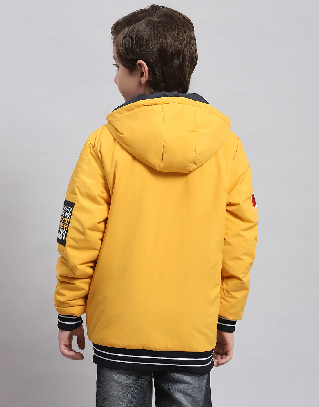 Boys Mustard Solid Hooded Full Sleeve Boys Jacket - Image 5