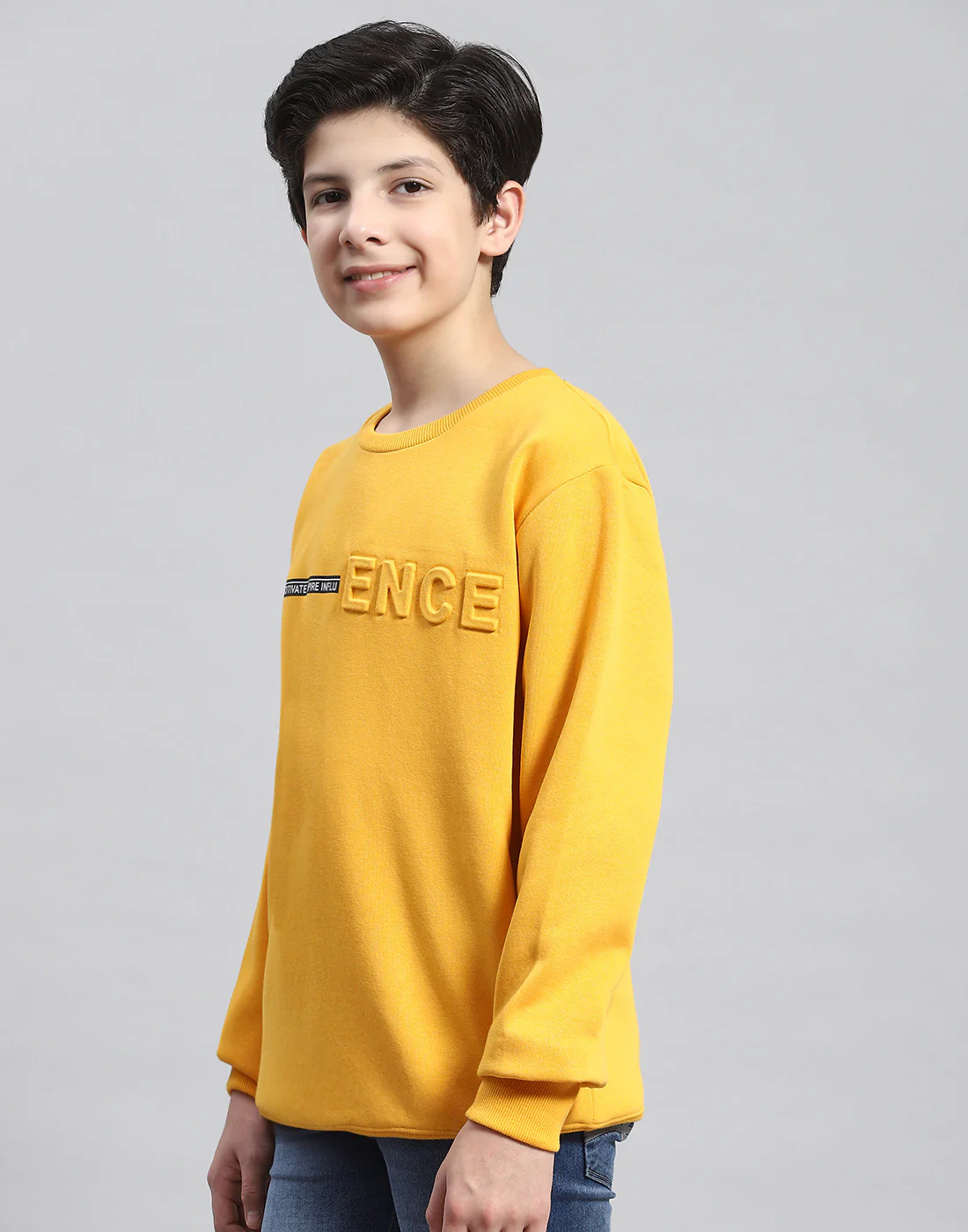 Boys Mustard Solid Round Neck Full Sleeve Sweatshirt - Image 3
