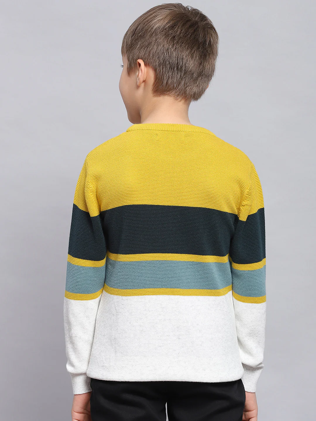 Boys Mustard Stripe Round Neck Full Sleeve Sweater - Image 5