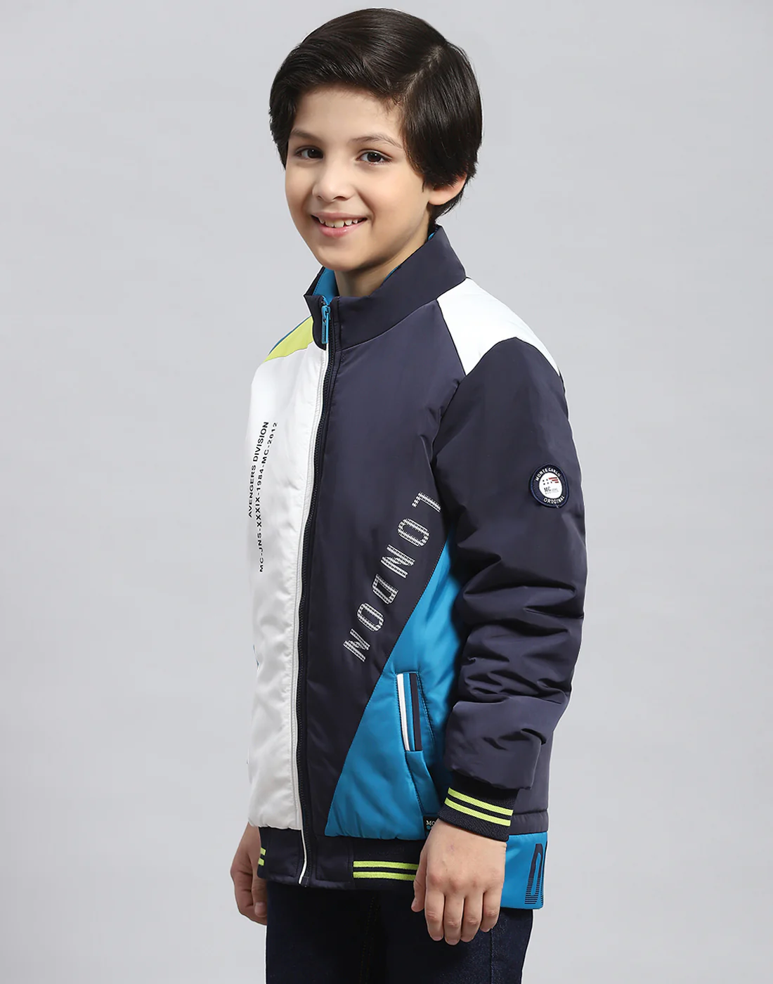 Boys Navy Blue Colourblocked Stand Collar Full Sleeve Boys Jacket - Image 3