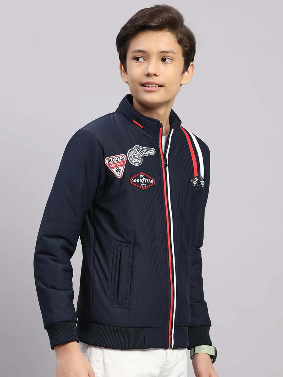 Boys Navy Blue Embroidered Collar Full Sleeve Jacket - Image 4