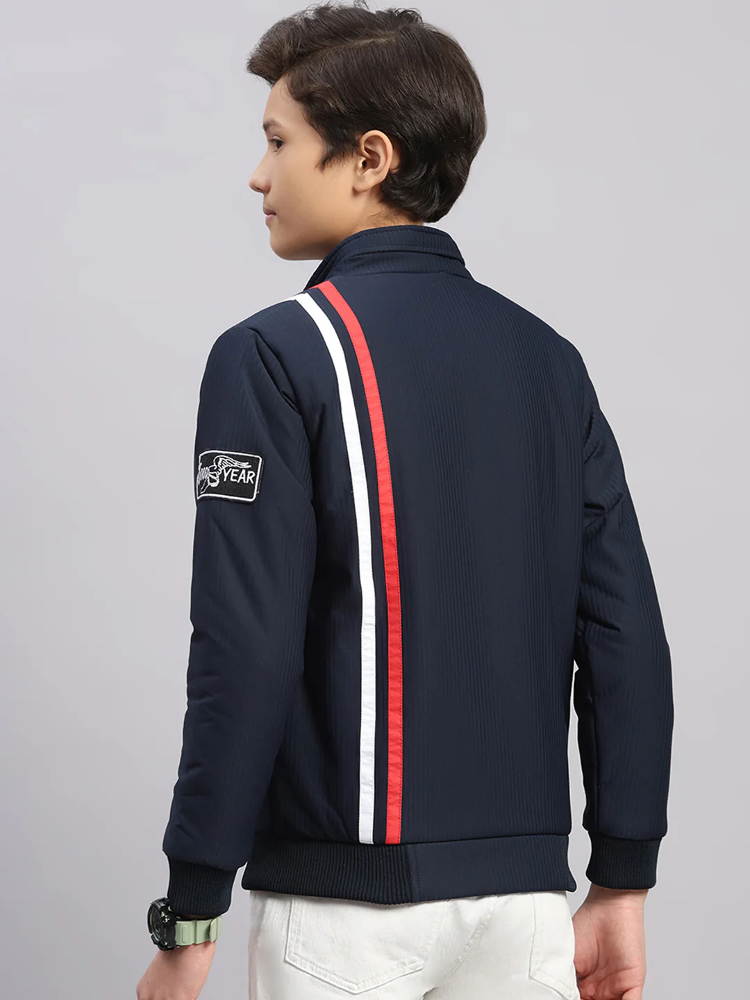 Boys Navy Blue Embroidered Collar Full Sleeve Jacket - Image 5