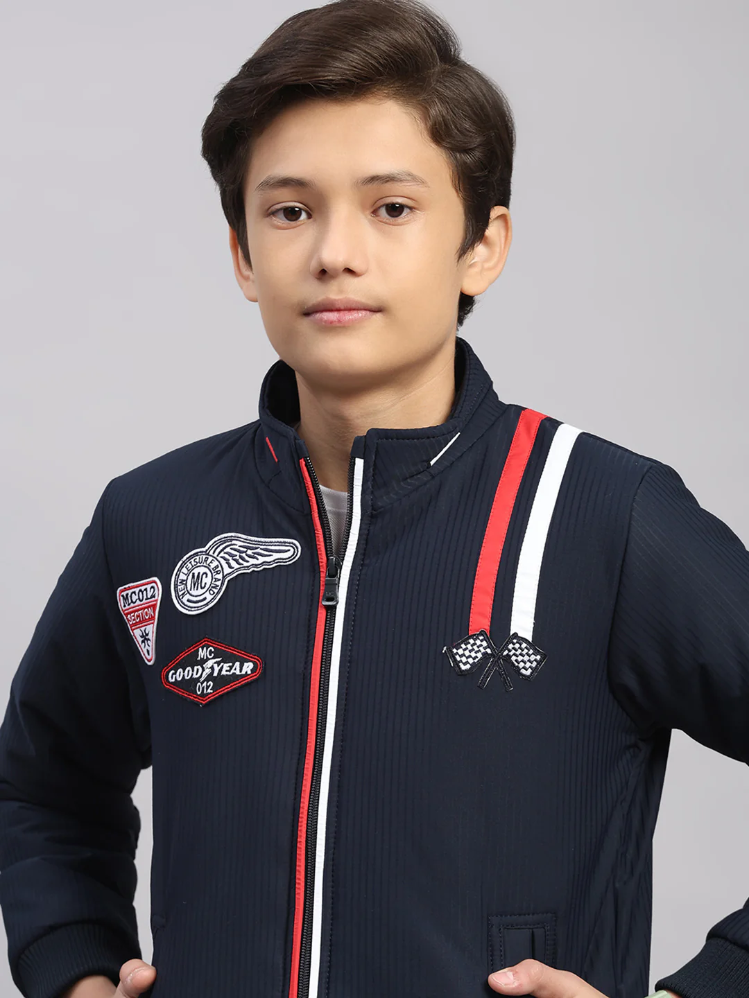 Boys Navy Blue Embroidered Collar Full Sleeve Jacket - Image 7