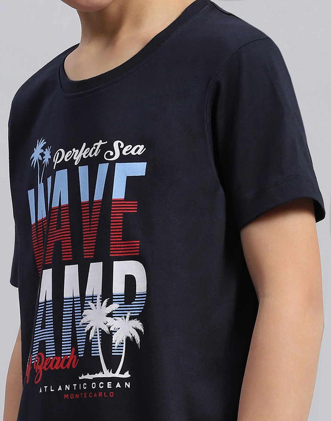 Boys Navy Blue & Green Printed Round Neck Half Sleeve T-Shirt - Image 7