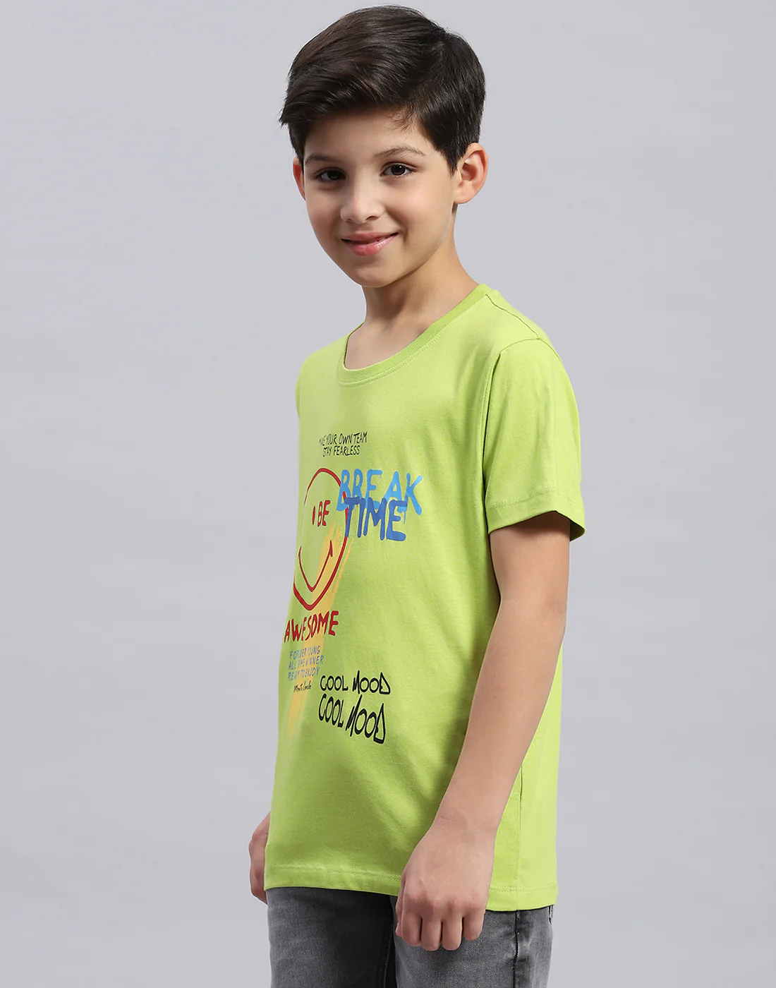 Boys Navy Blue & Green Printed Round Neck Half Sleeve T-Shirt - Image 9