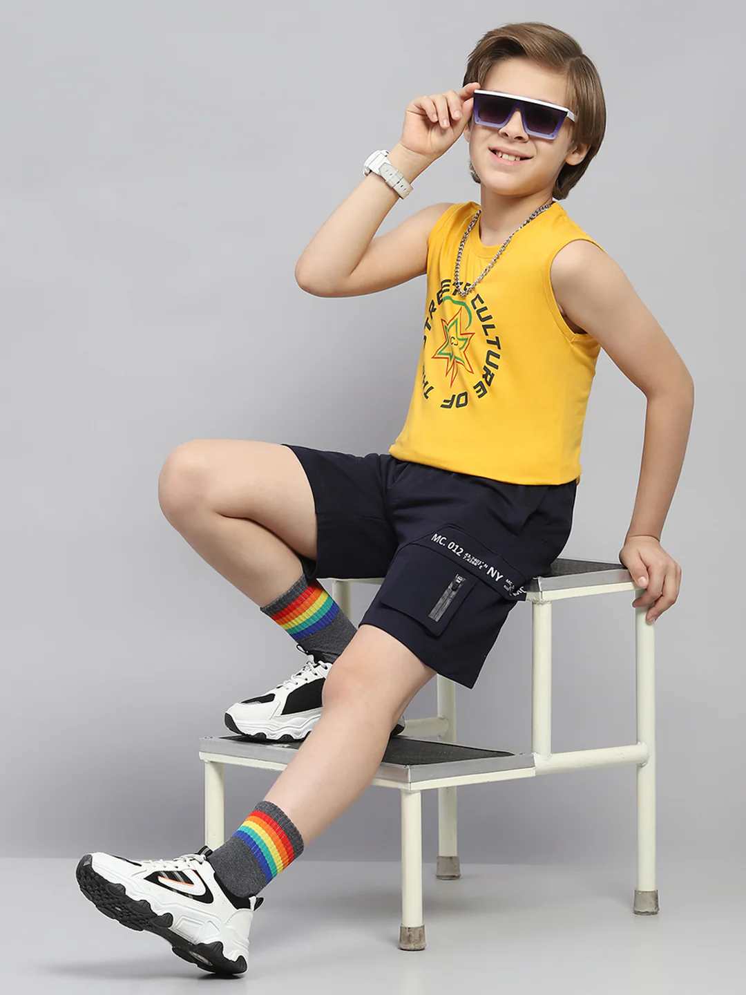 Boys Navy Blue Printed   Bermuda - Image 2