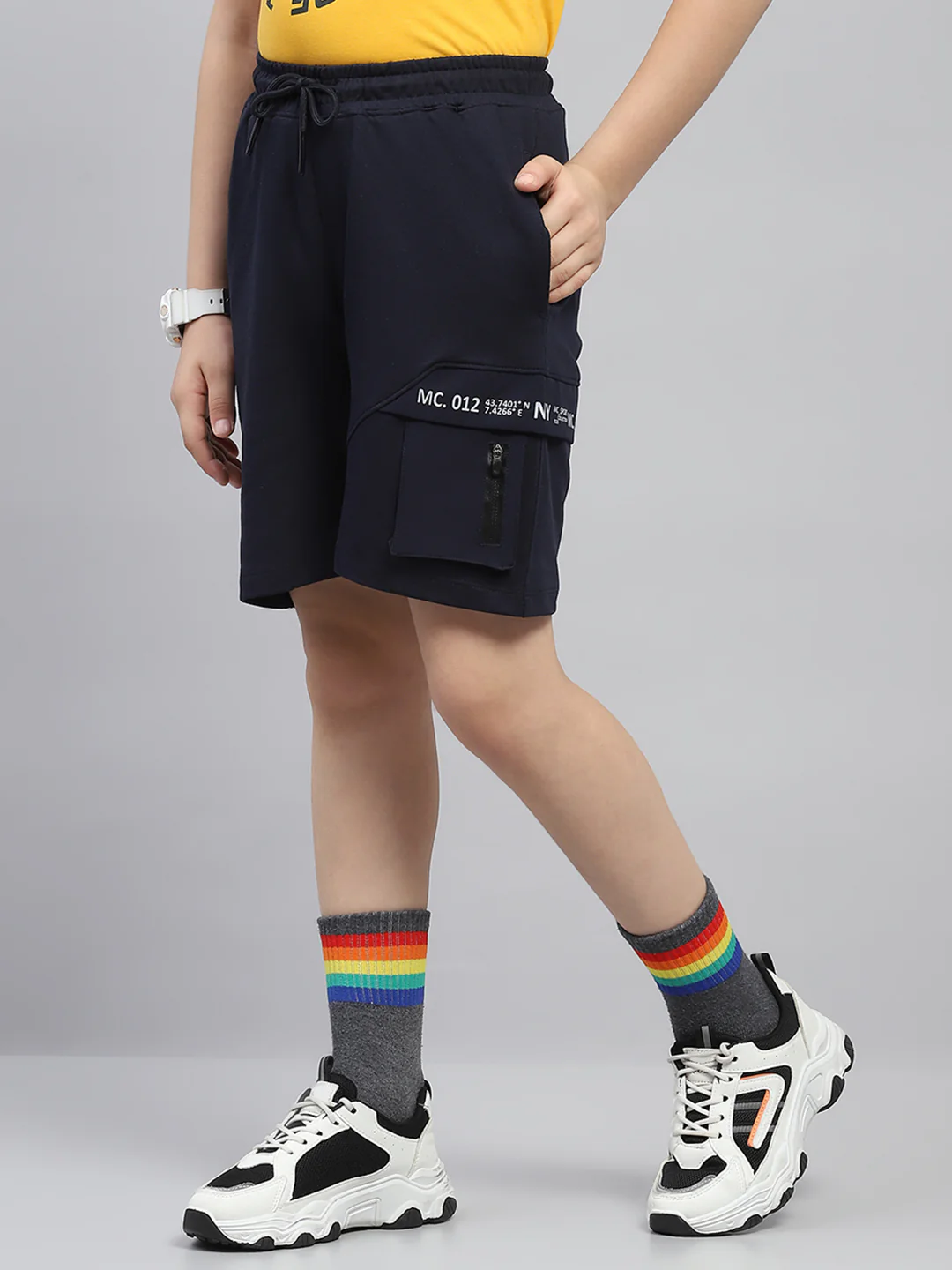 Boys Navy Blue Printed   Bermuda - Image 3
