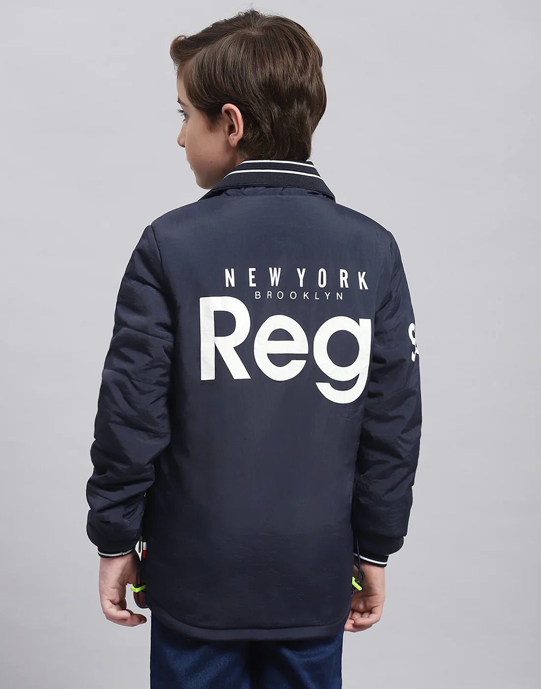 Boys Navy Blue Printed Collar Full Sleeve Boys Jacket - Image 5