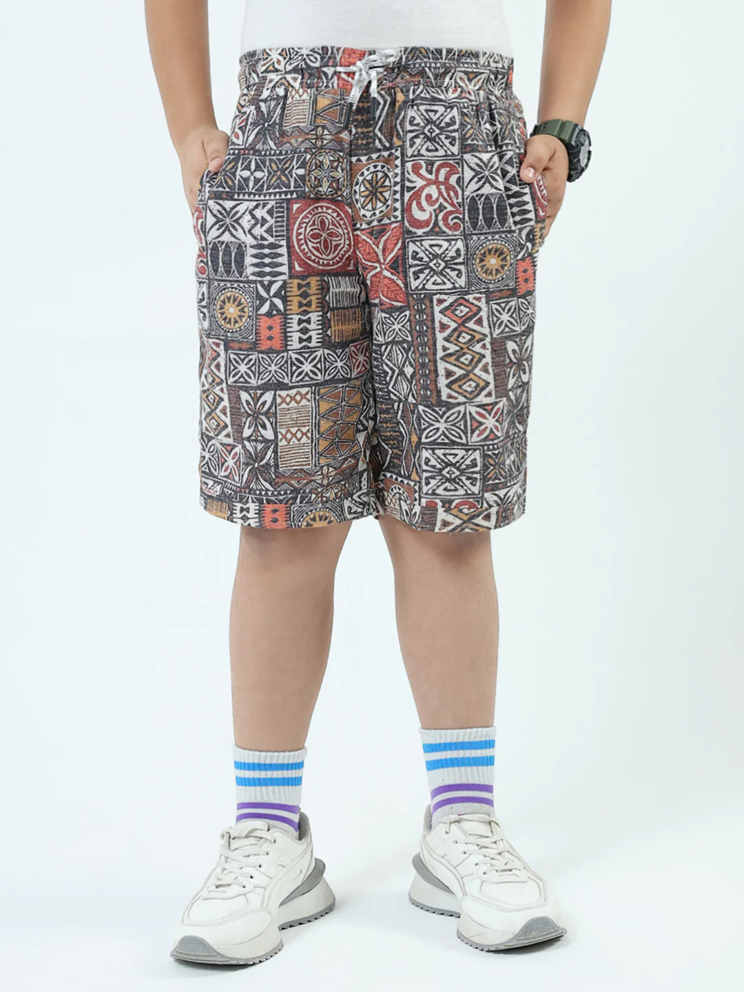 Boys Navy Blue Printed Collar Half Sleeve 3 Pcs Cords Set - Image 7