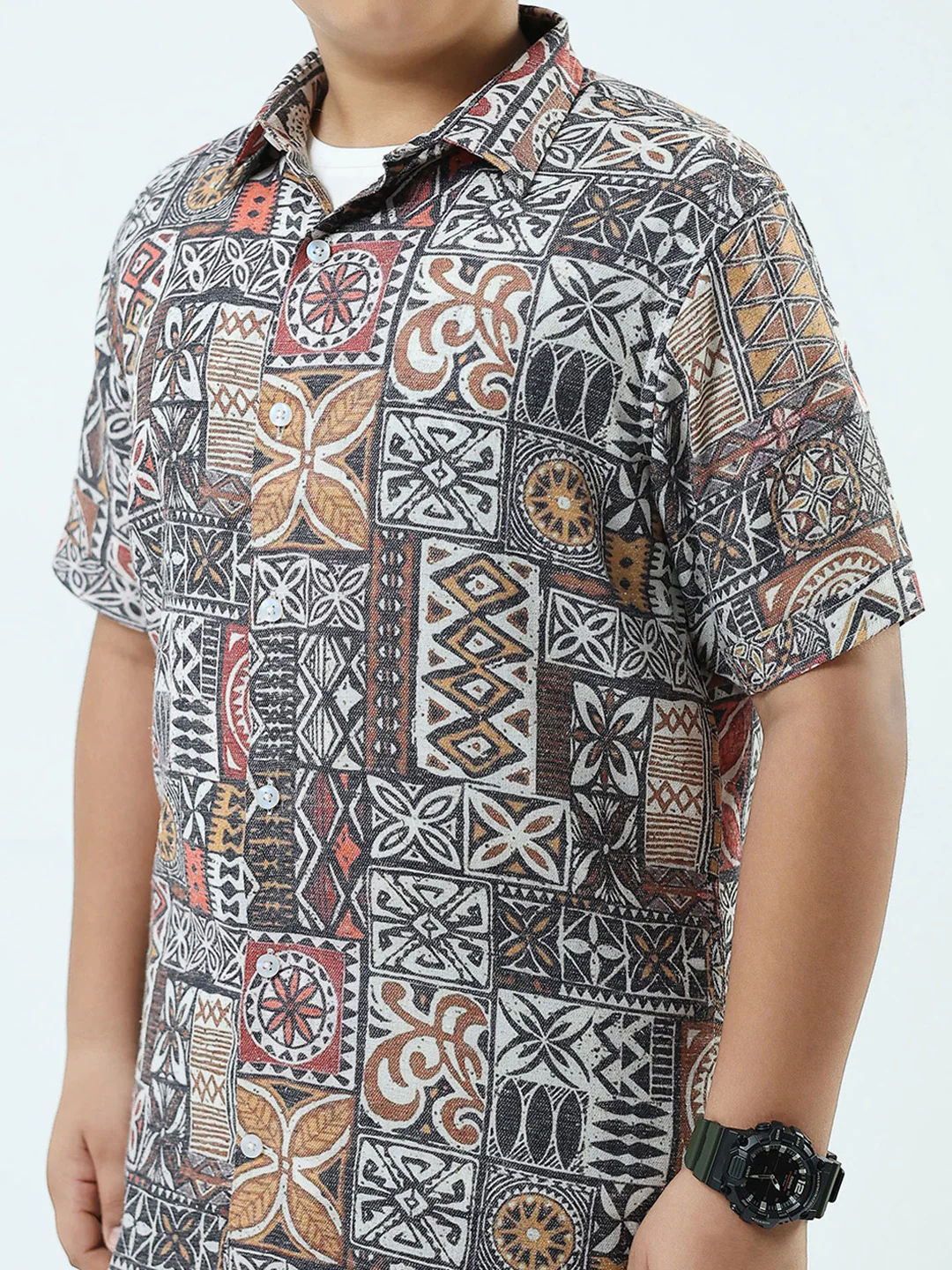 Boys Navy Blue Printed Collar Half Sleeve 3 Pcs Cords Set - Image 8