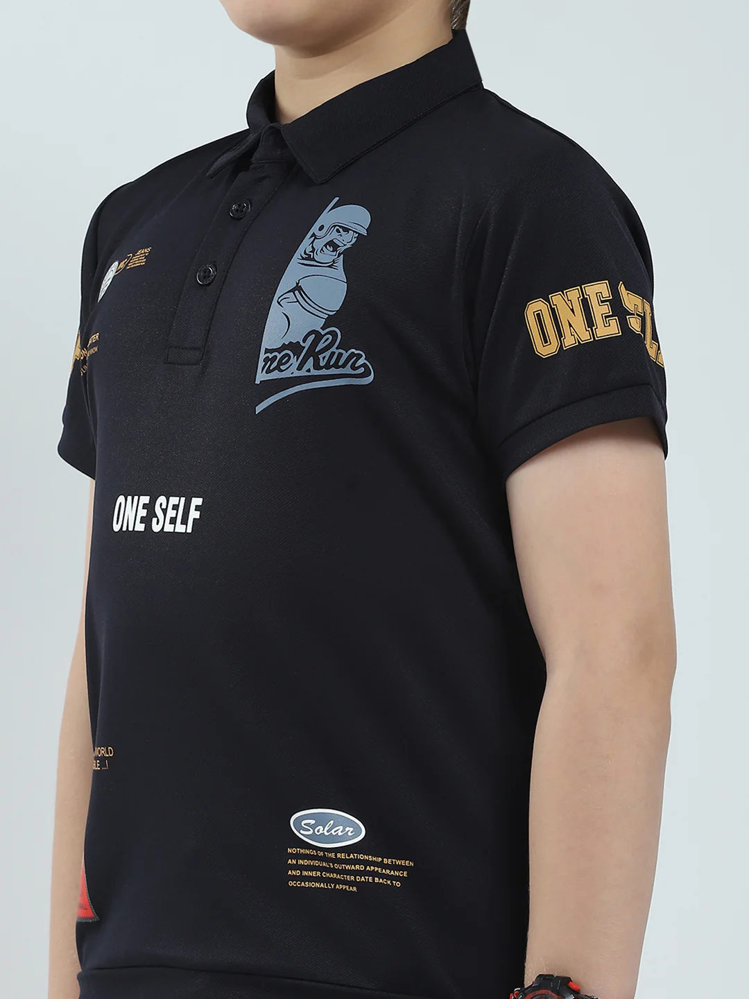 Boys Navy Blue Printed Collar Half Sleeve T-Shirt - Image 6