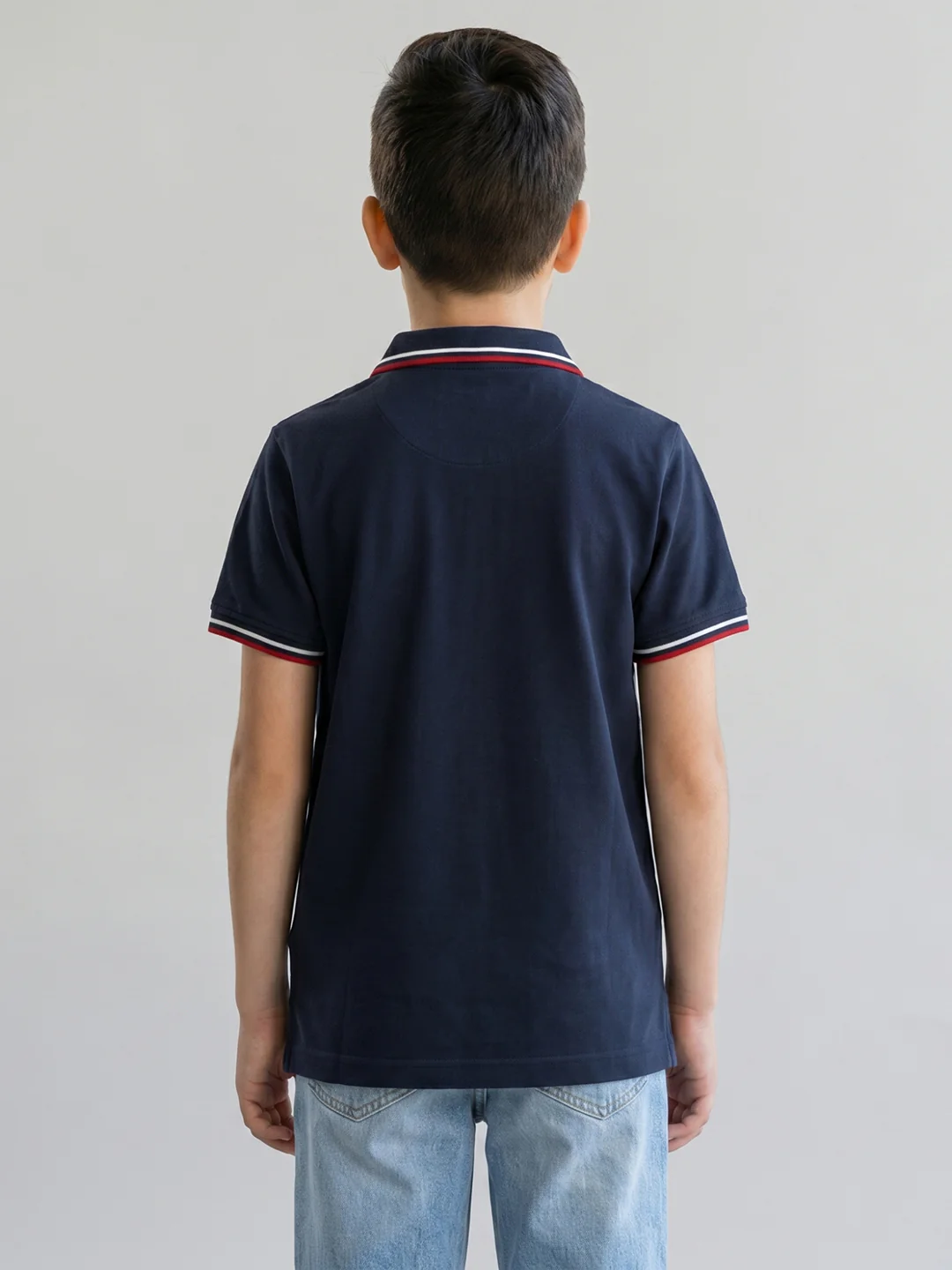 Boys Navy Blue Printed Collar Half Sleeve T-Shirt - Image 4