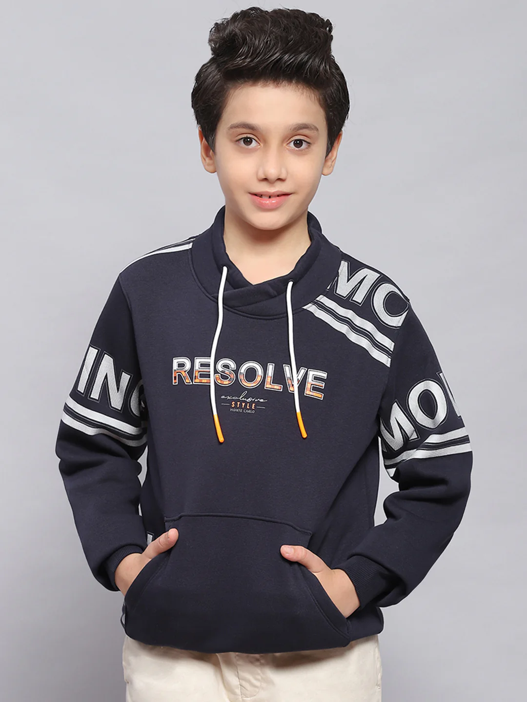 Boys Navy Blue Printed F Neck Full Sleeve Sweatshirt - Image 3