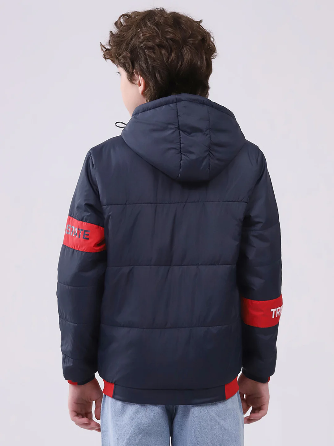 Boys Navy Blue Printed Hooded Full Sleeve Boys Jacket - Image 5