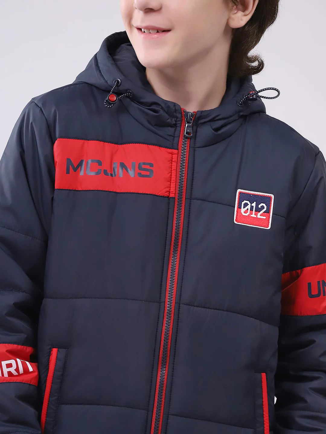 Boys Navy Blue Printed Hooded Full Sleeve Boys Jacket - Image 7