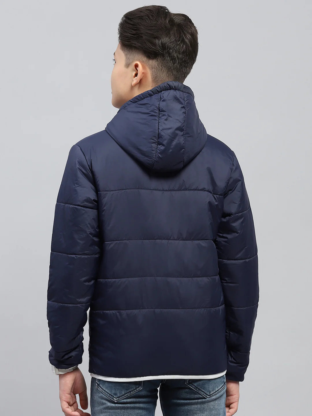 Boys Navy Blue Printed Hooded Full Sleeve Jacket - Image 5