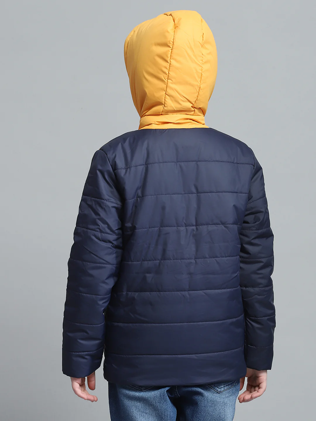 Boys Navy Blue Printed Hooded Full Sleeve Jacket - Image 5