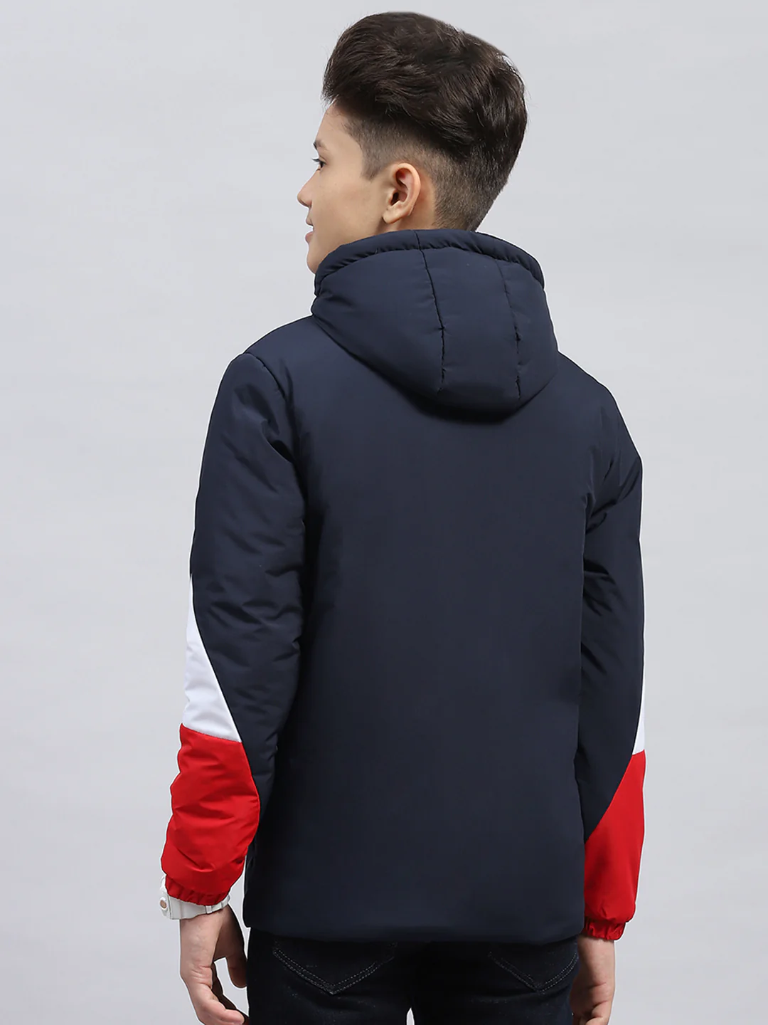 Boys Navy Blue Printed Hooded Full Sleeve Jacket - Image 5