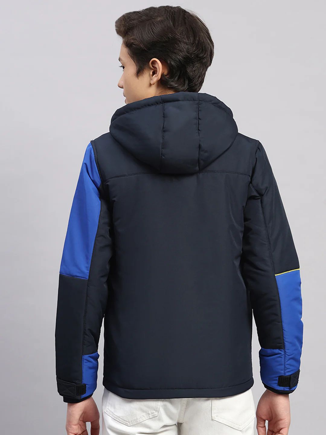 Boys Navy Blue Printed Hooded Full Sleeve Jacket - Image 5