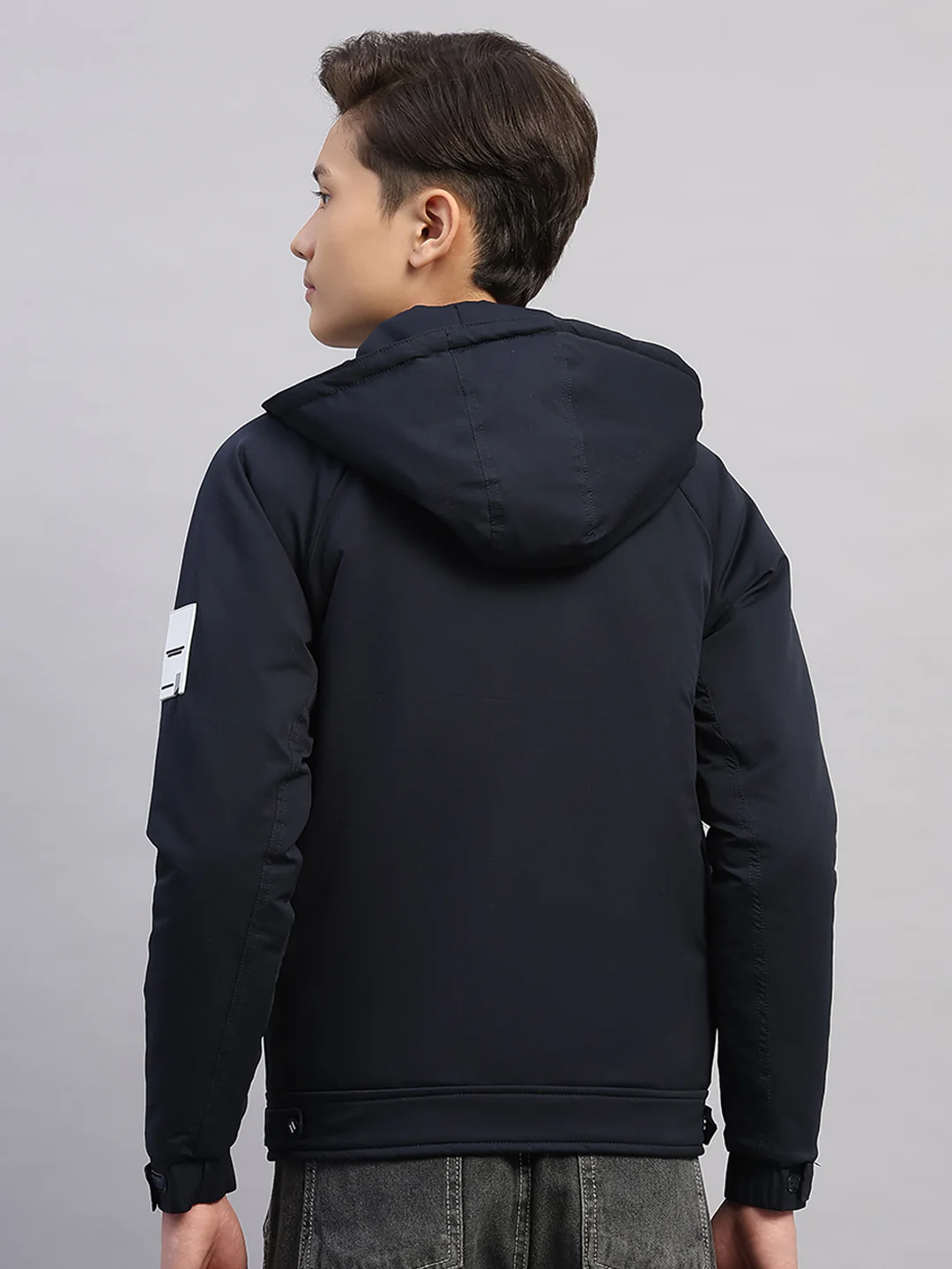 Boys Navy Blue Printed Hooded Full Sleeve Jacket - Image 5
