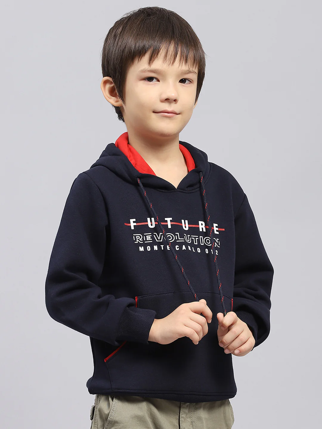 Boys Navy Blue Printed Hooded Full Sleeve Sweatshirt - Image 4