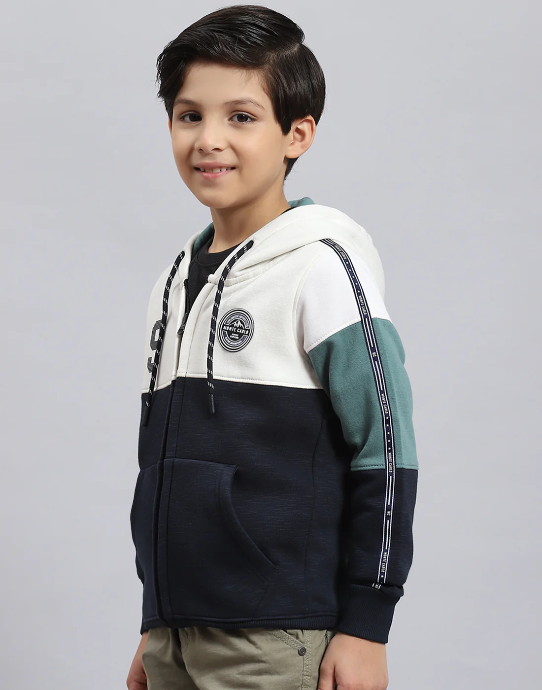 Boys Navy Blue Printed Hooded Full Sleeve Sweatshirt - Image 6