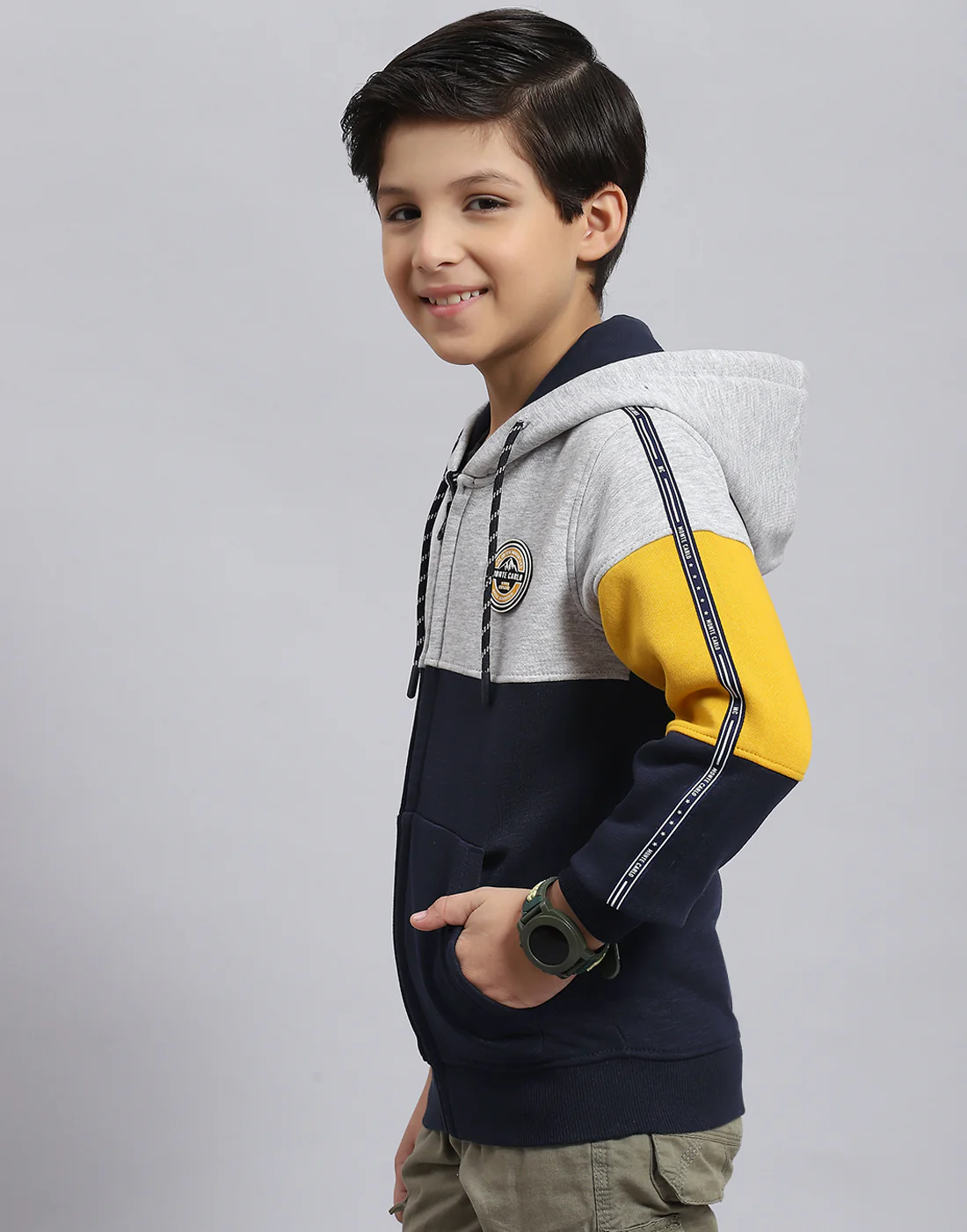 Boys Navy Blue Printed Hooded Full Sleeve Sweatshirt - Image 3