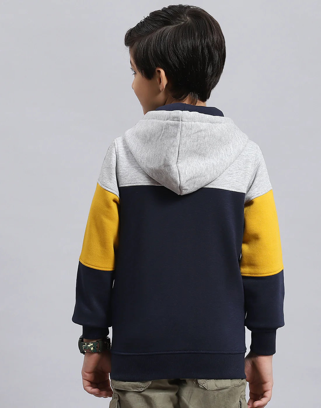 Boys Navy Blue Printed Hooded Full Sleeve Sweatshirt - Image 6