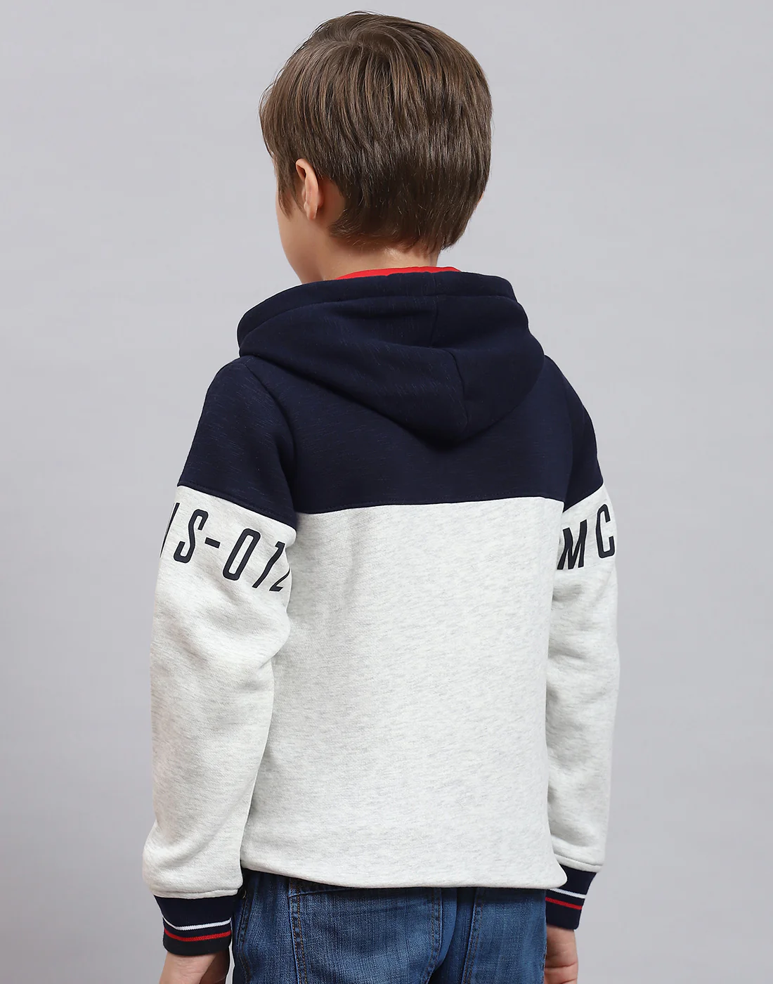 Boys Navy Blue Printed Hooded Full Sleeve Sweatshirt - Image 6
