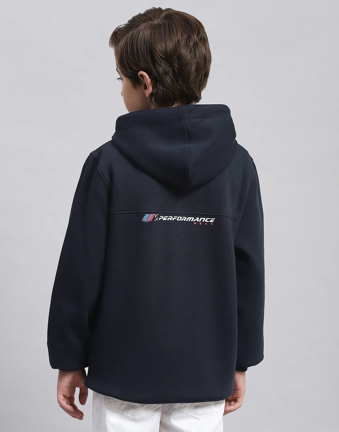 Boys Navy Blue Printed Hooded Full Sleeve Sweatshirt - Image 5