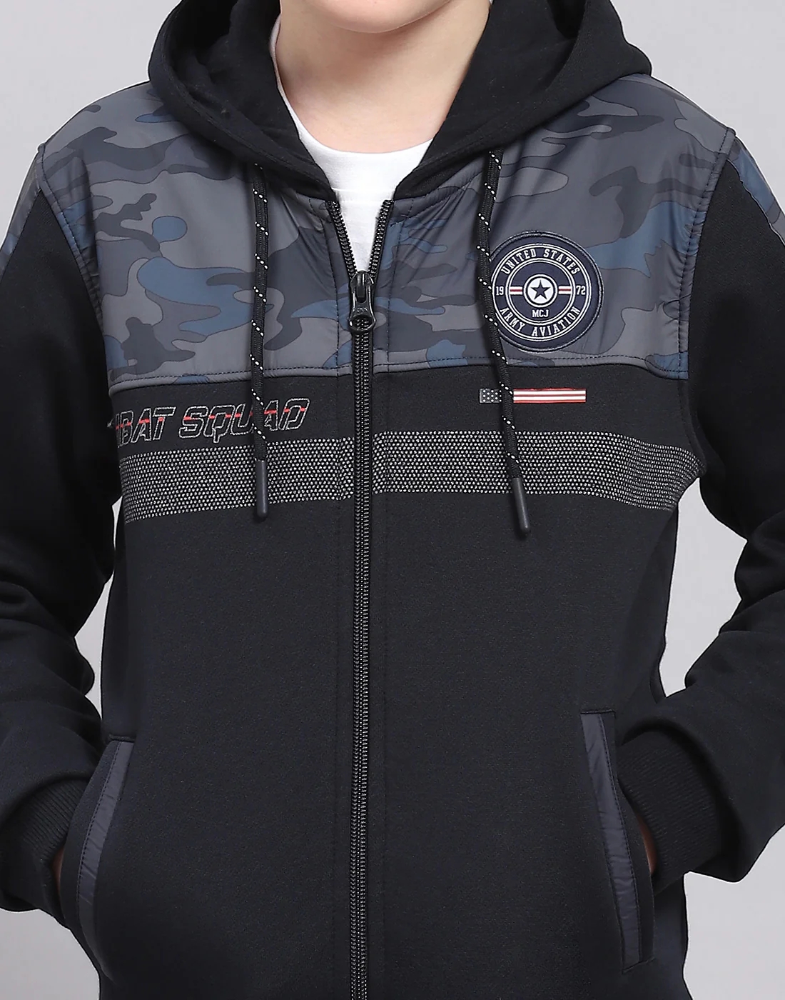 Boys Navy Blue Printed Hooded Full Sleeve Sweatshirt - Image 7