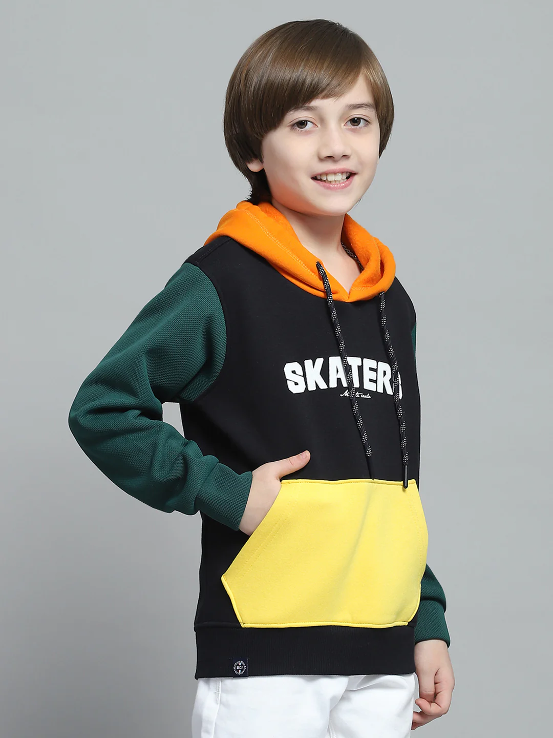 Boys Navy Blue Printed Hooded Full Sleeve Sweatshirt - Image 4